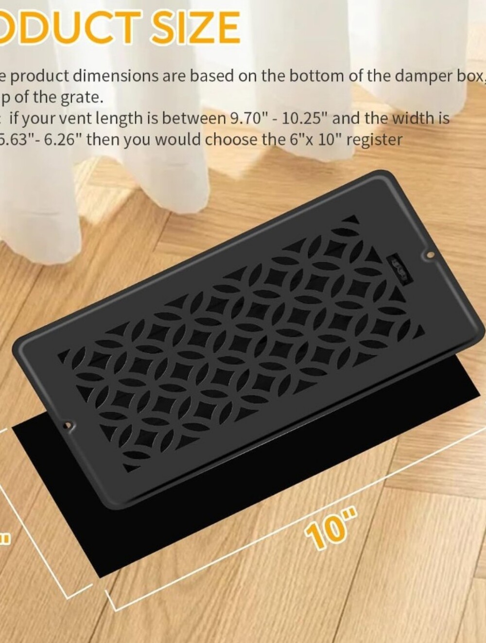 Black Decorative Floor Vent Register Cover 6x10
